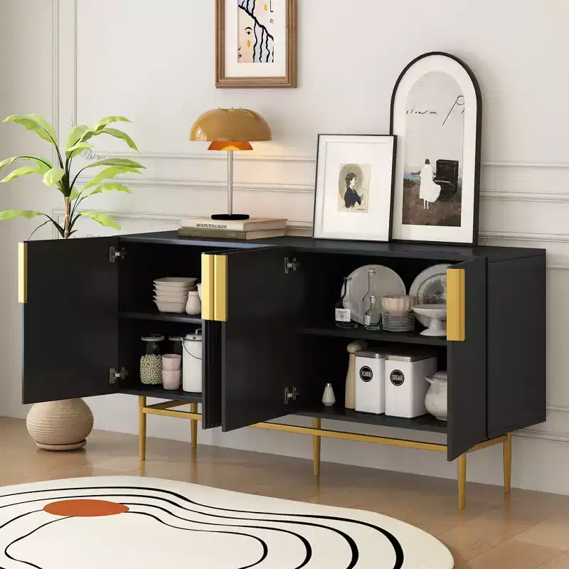Modern Sideboard Buffet Cabinet with Metal Handles & Legs
