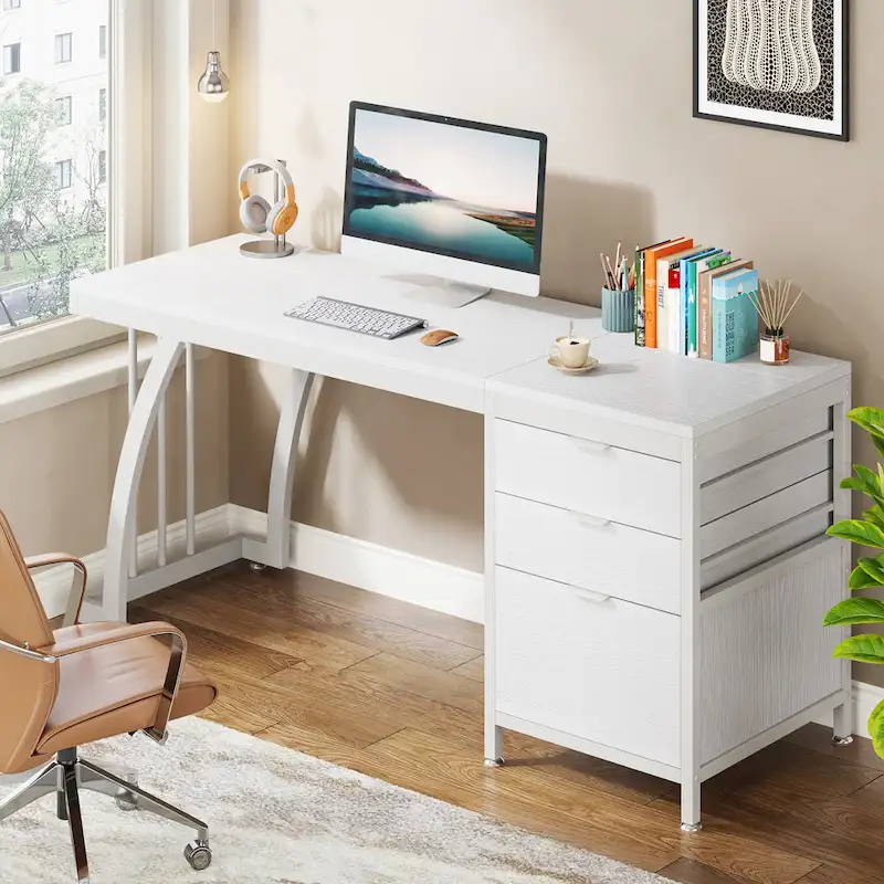 59-inch Computer Desk with 3 Reversible Drawers