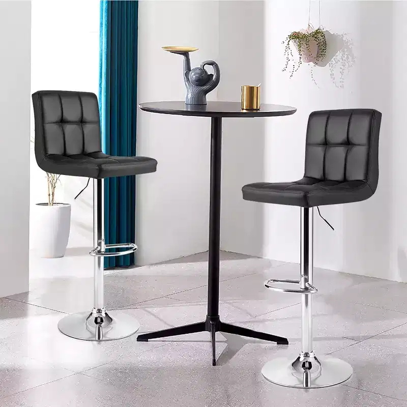 Adjustable Swivel Bar Stool Counter Height Chair PU Leather with Back, Black