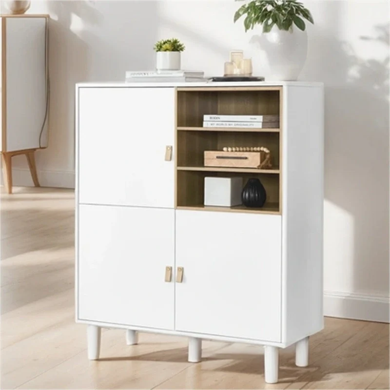 Modern Wood Sideboard Cabinet with Round Legs and Shelf