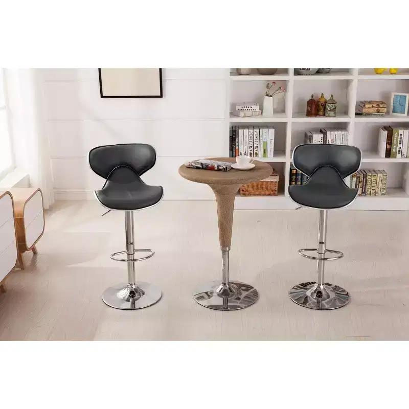 Roundhill Furniture Masaccio Cushioned Leatherette Upholstery Airlift Adjustable Swivel Barstool with Chrome Base, Grey, Set of 2