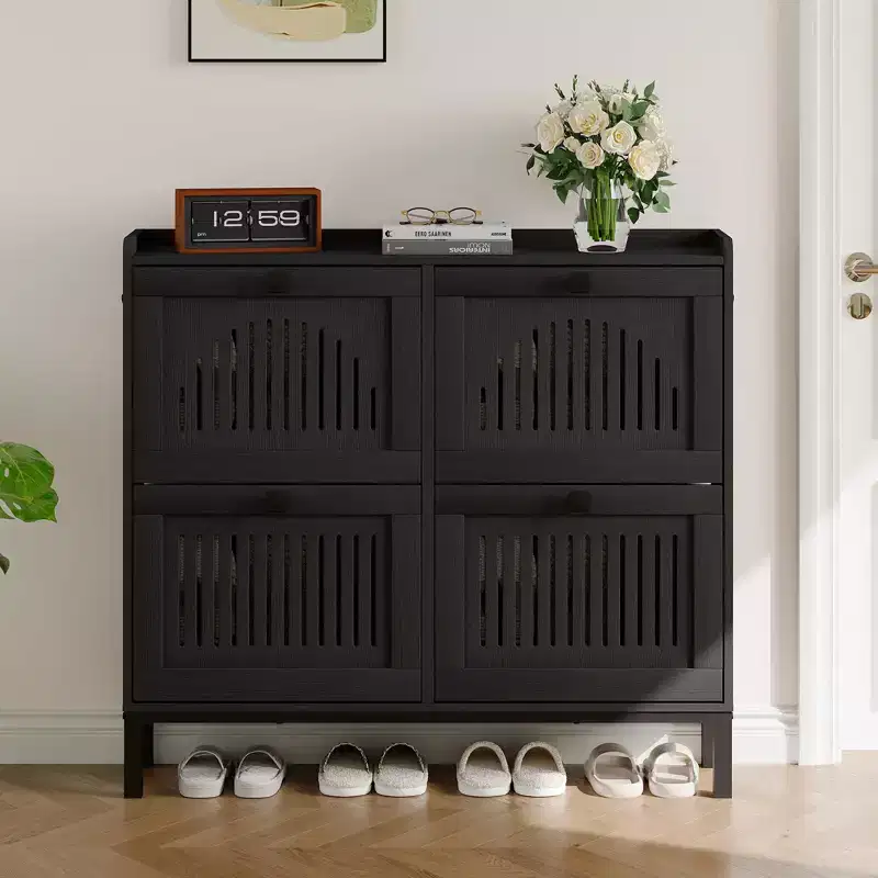 Shoe Storage Cabinet with 4 Flip Drawers, Hidden Shoe Organizer with Adjustable Shelves, Freestanding Shoe Rack for Entryway, Living Room
