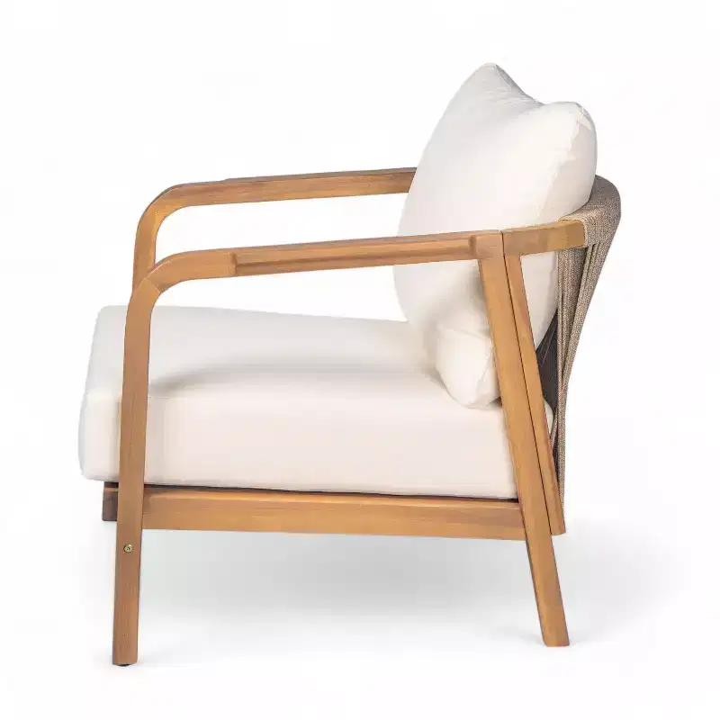 Christopher Knight Home Ivana Patio Woven Rope Acacia Wood Club Chair with Deep Cushions