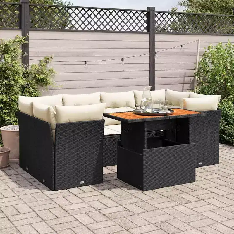 vidaXL Garden Sofa Set Black, Cream White PE Rattan Adjustable Feet