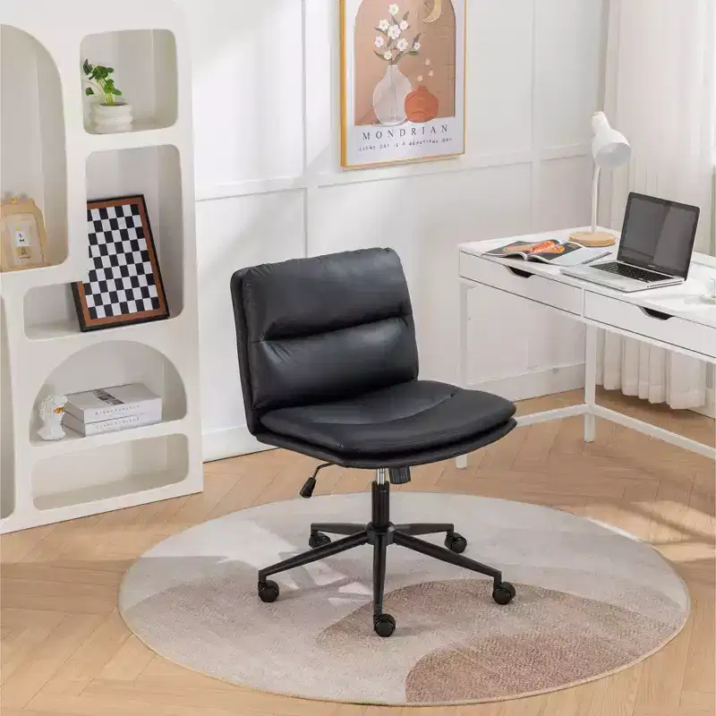 Okak Height-Adjustable Office Chair, Extra-Wide Swivel Chair with Cushioned Seat and Back, Computer Chair for Office, Vanity Room