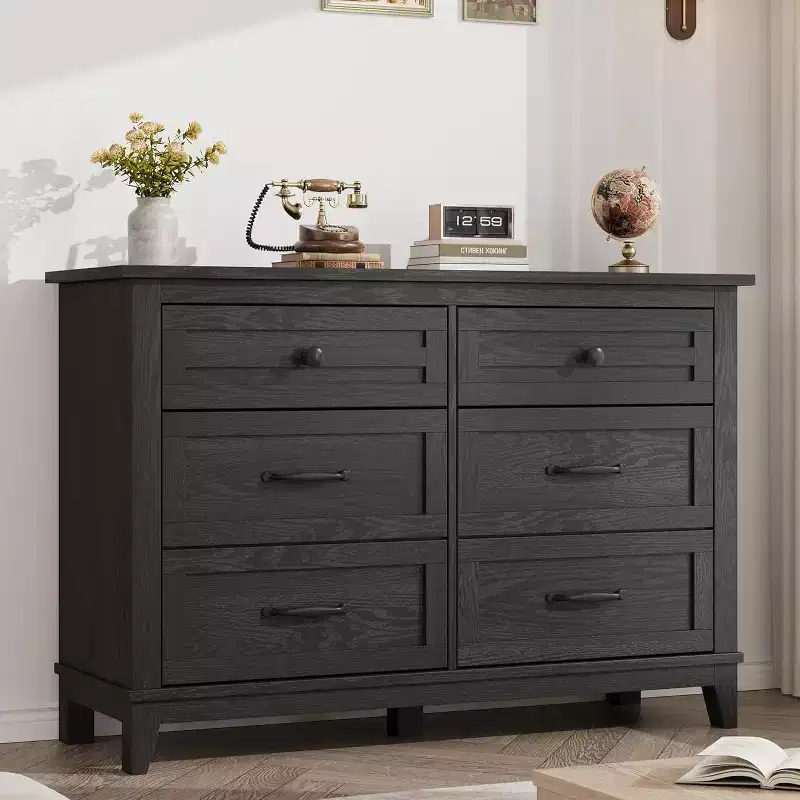 6 Drawer Dresser for Bedroom, 47 Wide Wooden Storage Chest, Modern Freestanding Closet Organizer, Living Room, Entryway