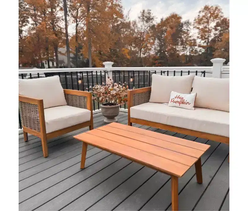 Christopher Knight Home Burchett 4 Pieces Patio Acacia Wood and Wicker Conversation Set with Cushions