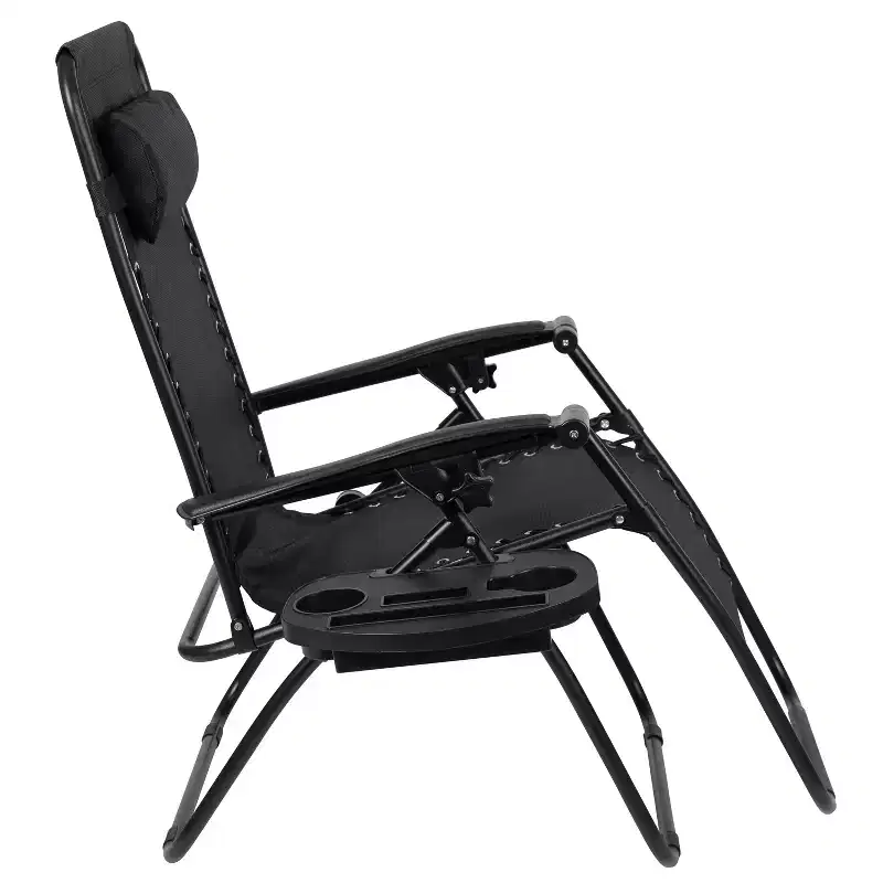 Flash Furniture Adjustable Folding Mesh Zero Gravity Reclining Lounge Chair with Pillow and Cup Holder Tray, Set of 2