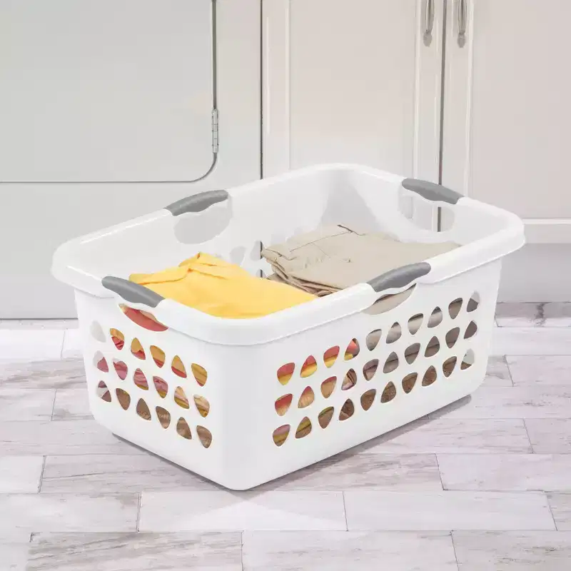 White Rectangular Laundry Basket with Handles, 2-Bushel, 8-Pack