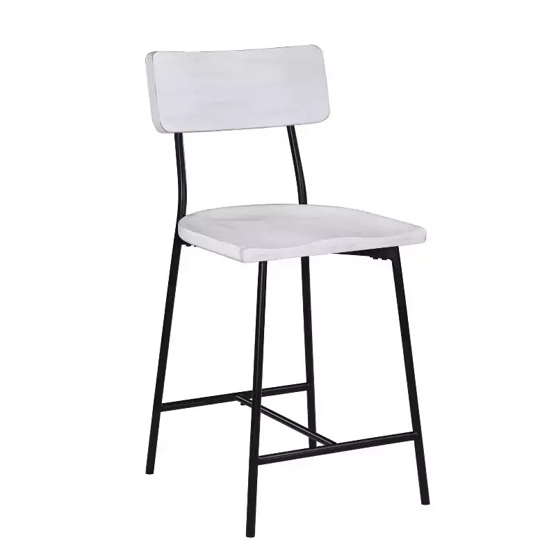 Bari Counter Height Barstool Whitewash: Saddle Seat, Curved Back, Metal Frame