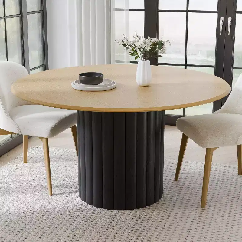 PexFix 52 Wood Round Dining Table Kitchen Table for 4-6 with Arc-Shaped Edge Top & Textured Pedestal for Living/Dining Room Coffee Office Natural
