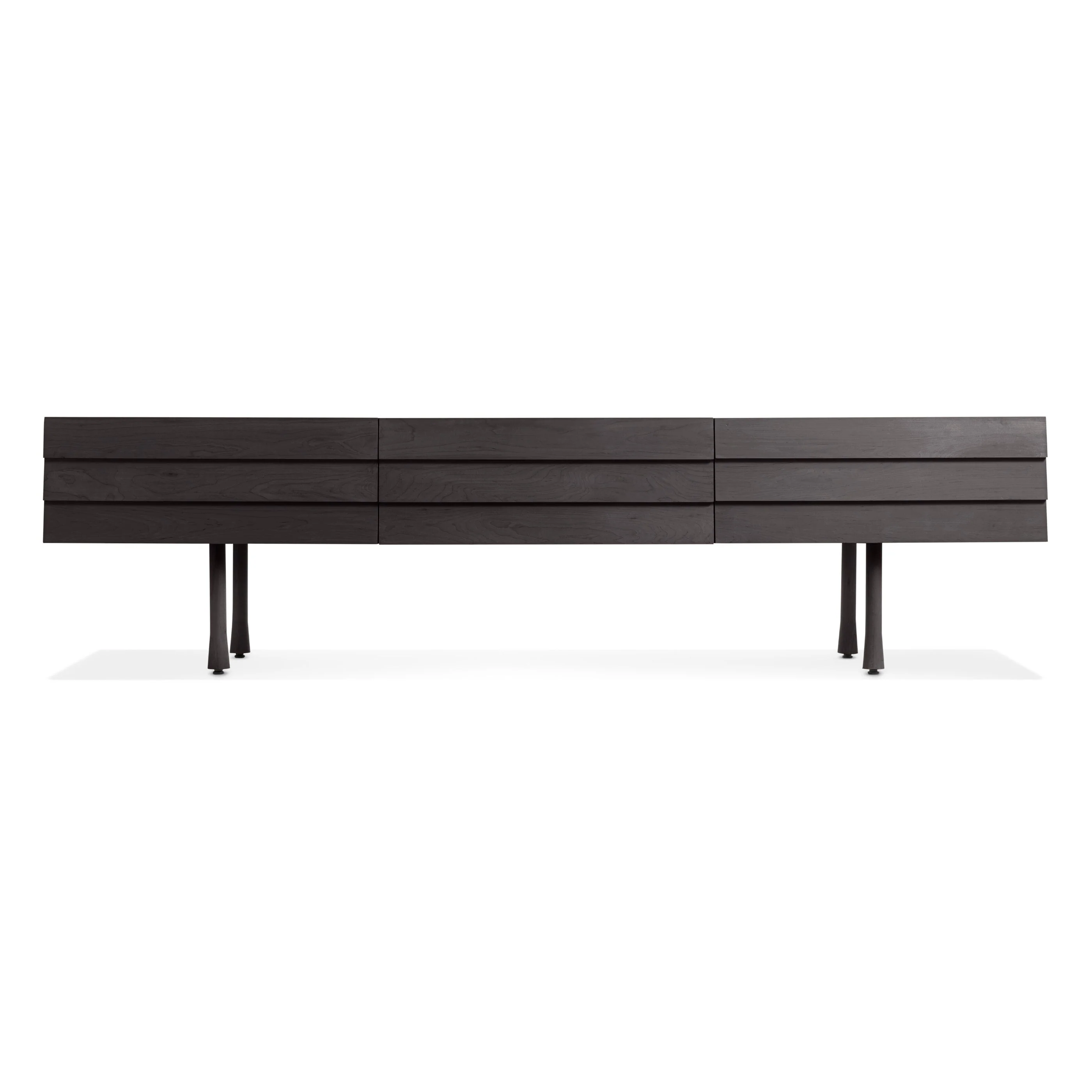 Modern Black Wood Cabinet with Overlapping Fronts & Flip-Down Door for Living Room