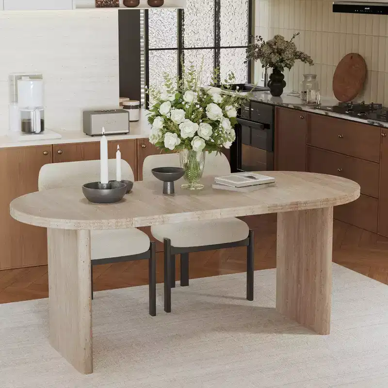 Brown / Natural Oval Extendable Dining Table – Seats 4, 55