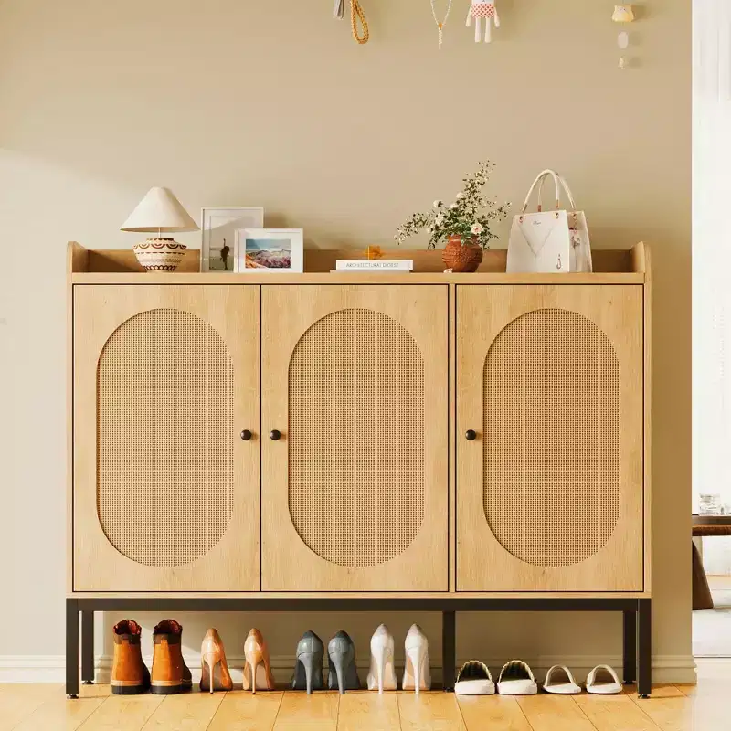 Shoe Cabinet Storage for Entryway, Shoe Organizer with Adjustable Shelves, Wooden Shoe Rack with 3 Doors for Hallway-Natural Oak