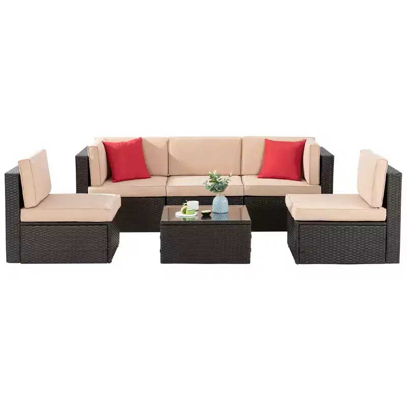 Celebalcony 6 Piece Patio Conversation Set All Weather Wicker Rattan Patio Sofa Outdoor Sectional Seating Group With Cushions