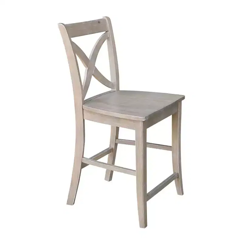 24" Vinyard Counter Height Barstool Washed Gray/Taupe - International Concepts: Solid Wood, X-Back Design