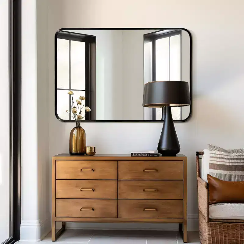 38x26 Rectangle Bathroom Mirror with Aluminum Alloy Frame, Wall Mounted Vanity Mirror for Bedroom Living Room Entryway, Black
