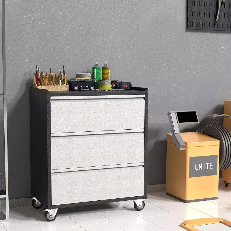 Mobile Tool Storage Cabinet with 3 Drawers, Heavy Duty Rolling Tool Cart for Garage and Workshop