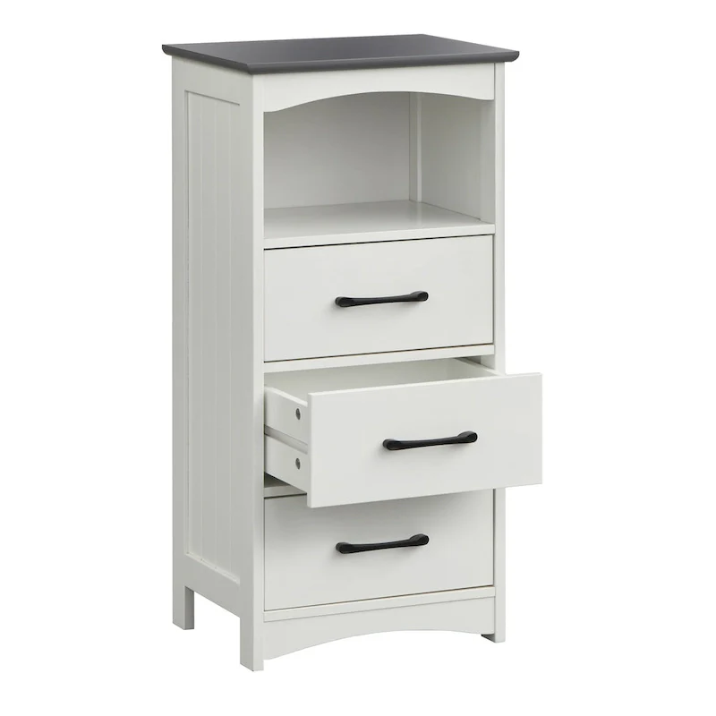 Dalton 3-Drawer Bathroom Cabinet with Open Shelf, White/Charcoal Grey