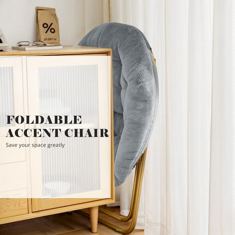 Foldable Saucer Chair with Faux Fur Cushion