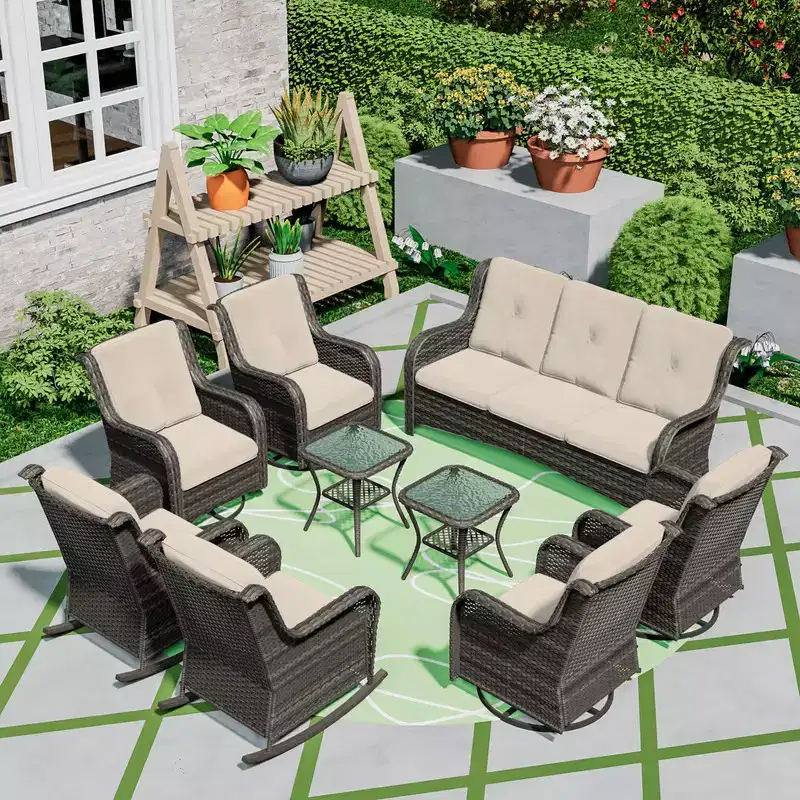 UPTIOT 9 Pieces Outdoor Wicker Sectional Sofa