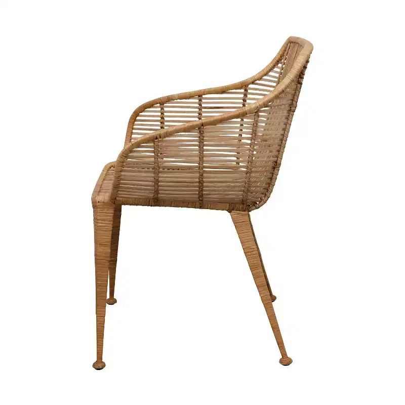 Storied Home Rattan Arm Chair Natural: Wrought Iron Frame, No Assembly, Dry Dust Care, Adult Use
