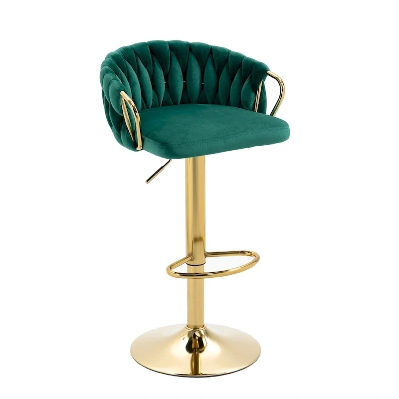 Set of 4 Bar Stool Adjustable Height Swivel Velvet Woven