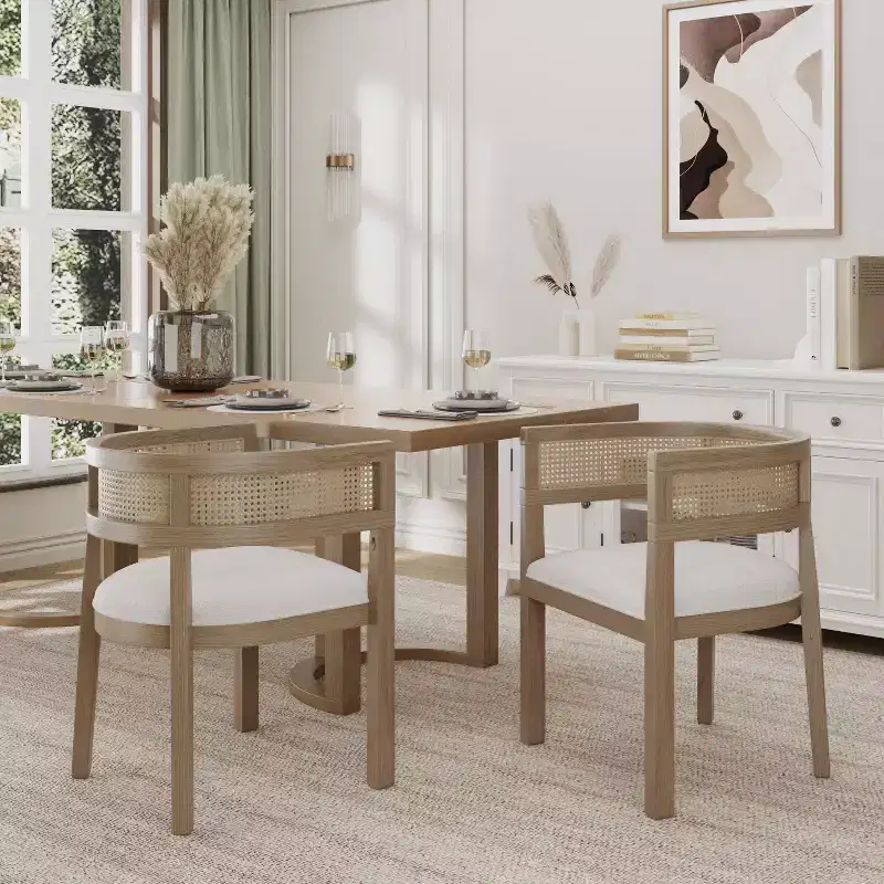Christopher Knight Home Cinnabar 19.75 Seat Height Upholstered Rubberwood Tub Dining Chairs with Cane Back(Set of 2)