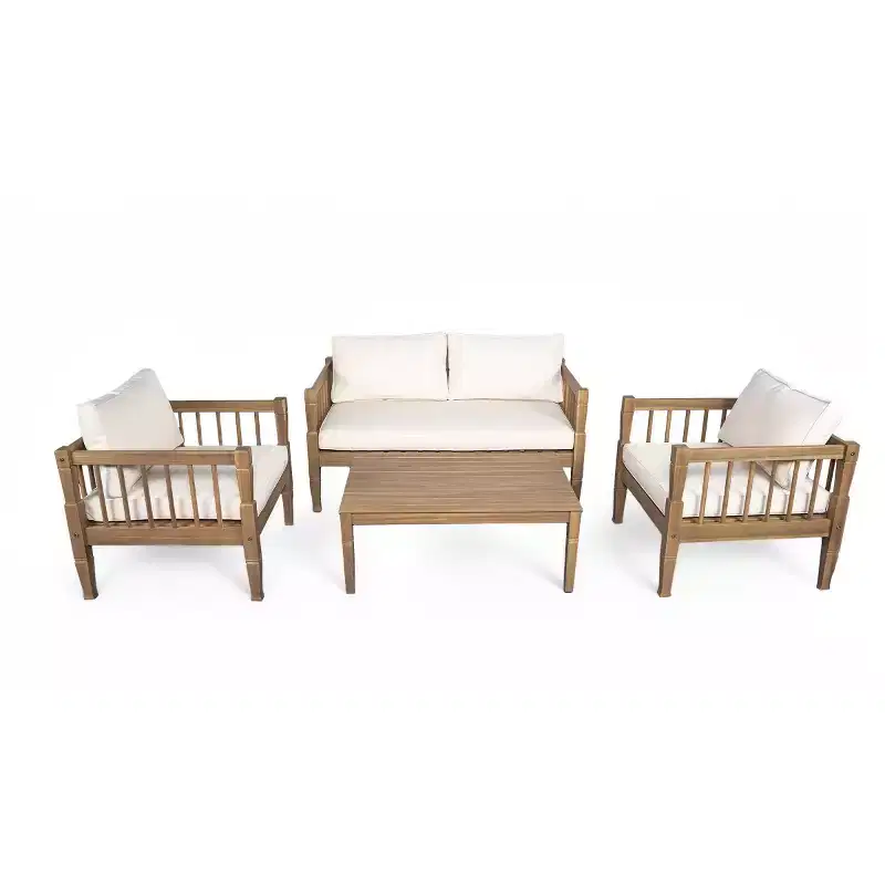 4-Piece Outdoor Patio Furniture Set with Coffee Table, Deep Seating Conversation Set with Cushions for Backyard, Balcony & Garden-Panipeachy