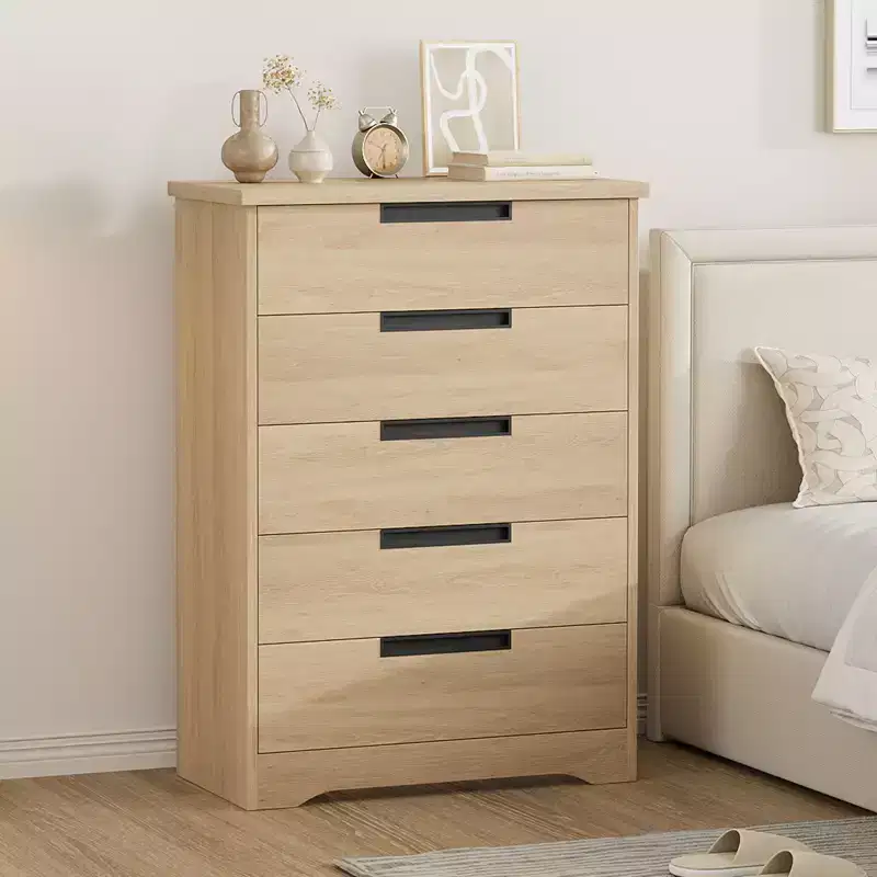 5 Drawer Dresser for Bedroom, Dresser Chest of Drawers with Embedded Handles Design, Wooden Dresser Organizer for Living Room, Nursery, Hallway