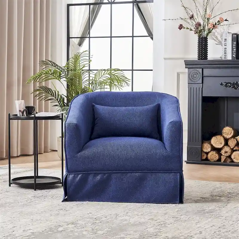 Swivel Barrel Chair with Ottoman and Black Metal Base