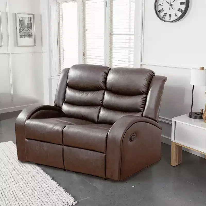 MAYEERTY Faux Leather Reclining Loveseat, 2-Seat Adjustable Backrest Recliner for Living Room, Brown