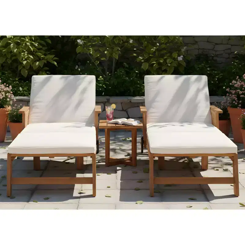 Christopher Knight Home Minho Modern 3 Piece Acacia Patio Sunlounge and Slatted Table Set with Wicker Armrest