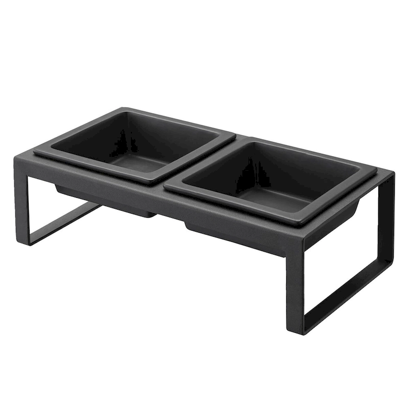 Yamazaki Home Pet Food Bowl - Two Styles, Steel and Ceramic, Tall, 1.25 cups, 300 milliliters per bowl