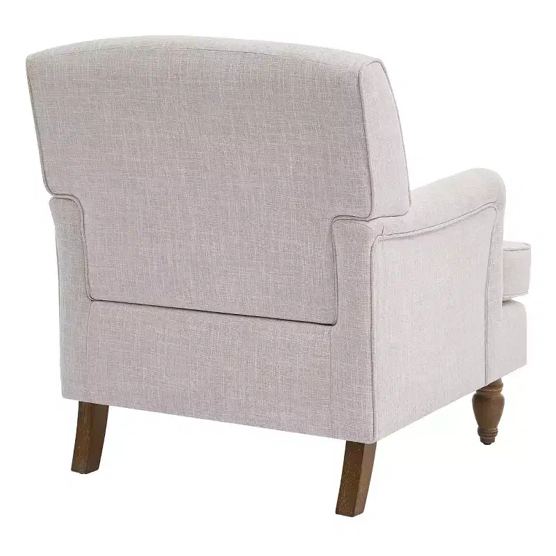 Polibi Linen-Blend Armchair with Rolled Arms & Turned Solid Wood Legs
