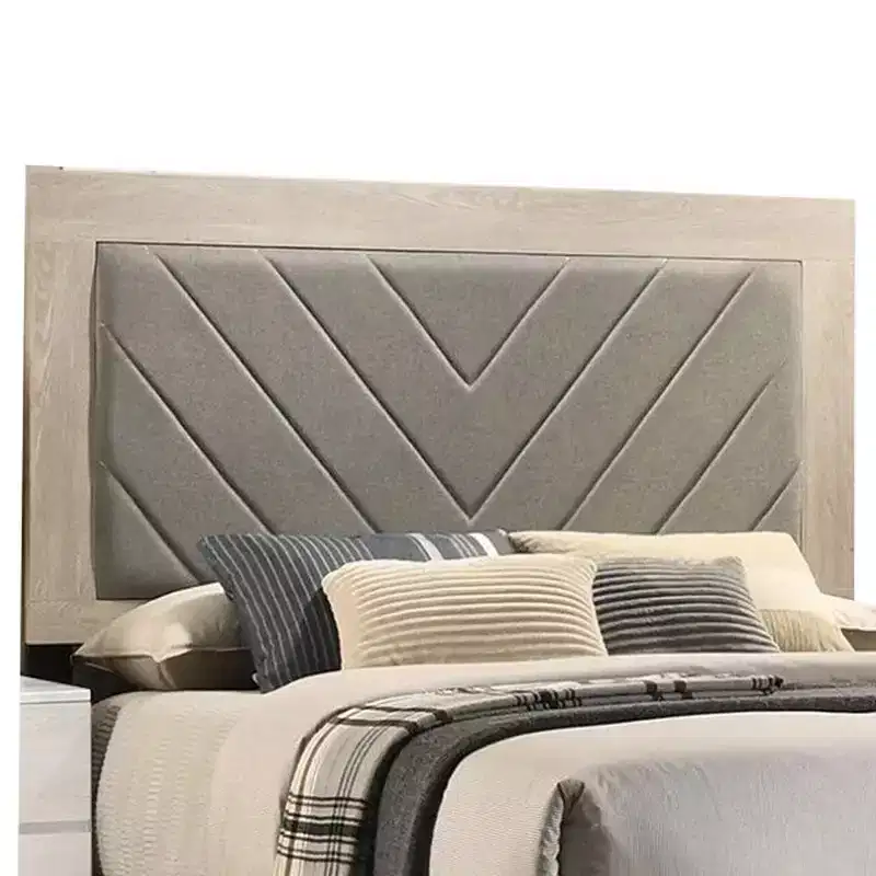 Upholstered King Platform Bed, Tufted Gray Headboard, Cream White