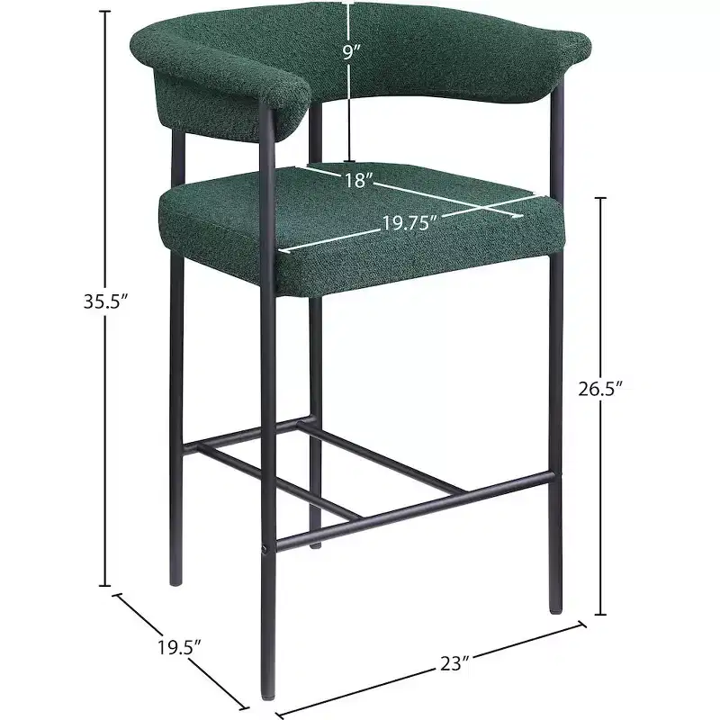 Green Velvet Counter Stool with Arms, Set of 2
