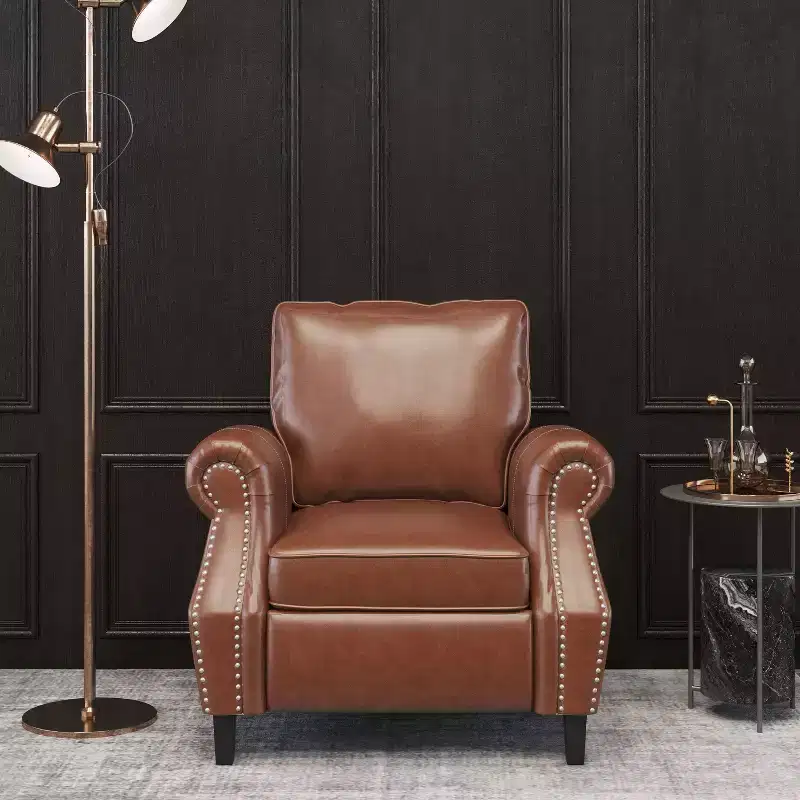 Dowd Faux Leather Club Chair with Nailhead Trim