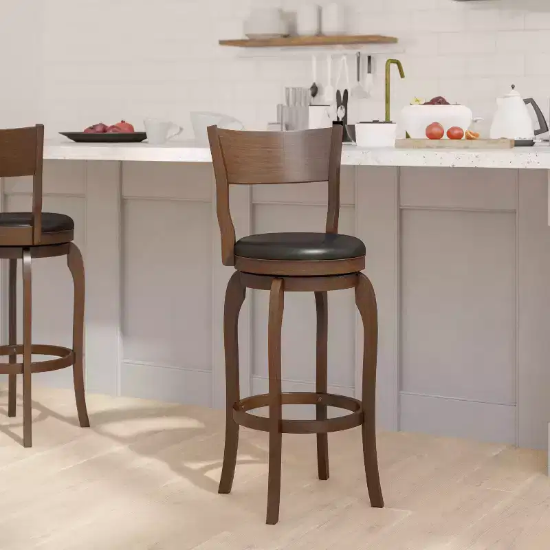 Emma and Oliver Classic Pub Style Swivel Wooden Barstool with Padded Faux Leather Seat