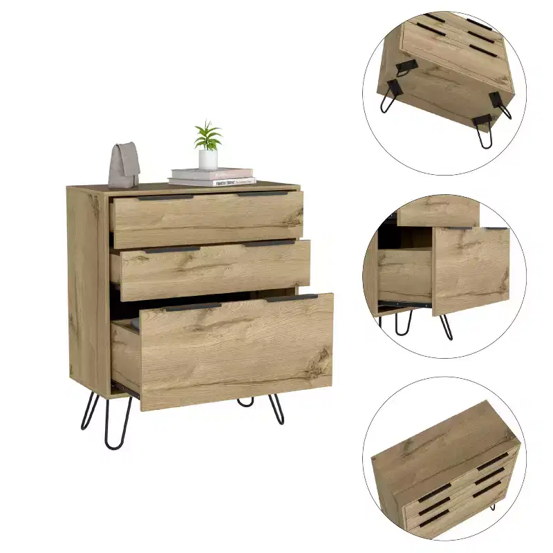 Elfriede Dresser Light Oak - Boahaus: Metal Legs, Wood Laminate, Space-Saving Design, 36 Height