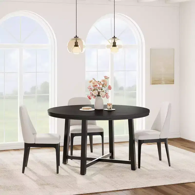 Black Round Dining Table, Industrial Style, Seats 4–6 (No Chairs)