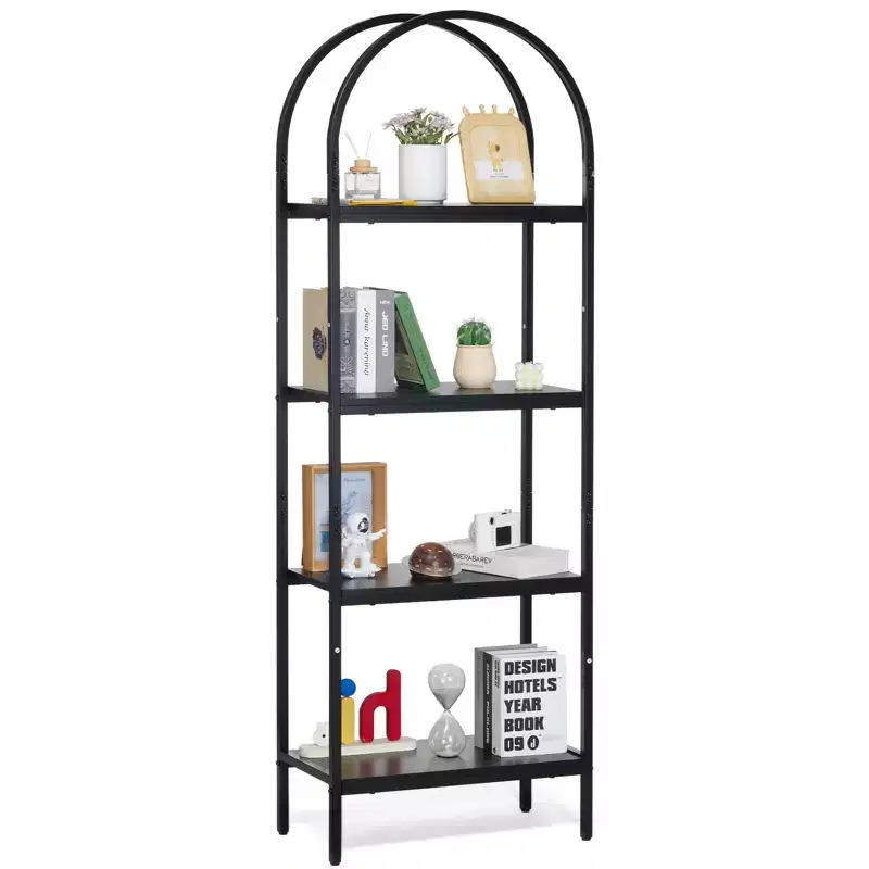 VEVOR Metal Bookshelf, 4-Tier Arched Industrial Bookshelf, Small Rustic Vintage Storage Bookcase with Open Shelves, Freestanding Display Shelving