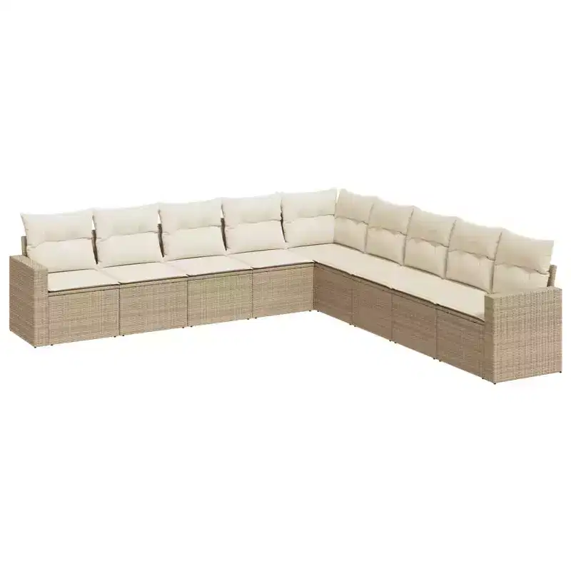 vidaXL 9 Piece Patio Sofa Set with Cushions Poly Rattan - Black and Cream Without Table