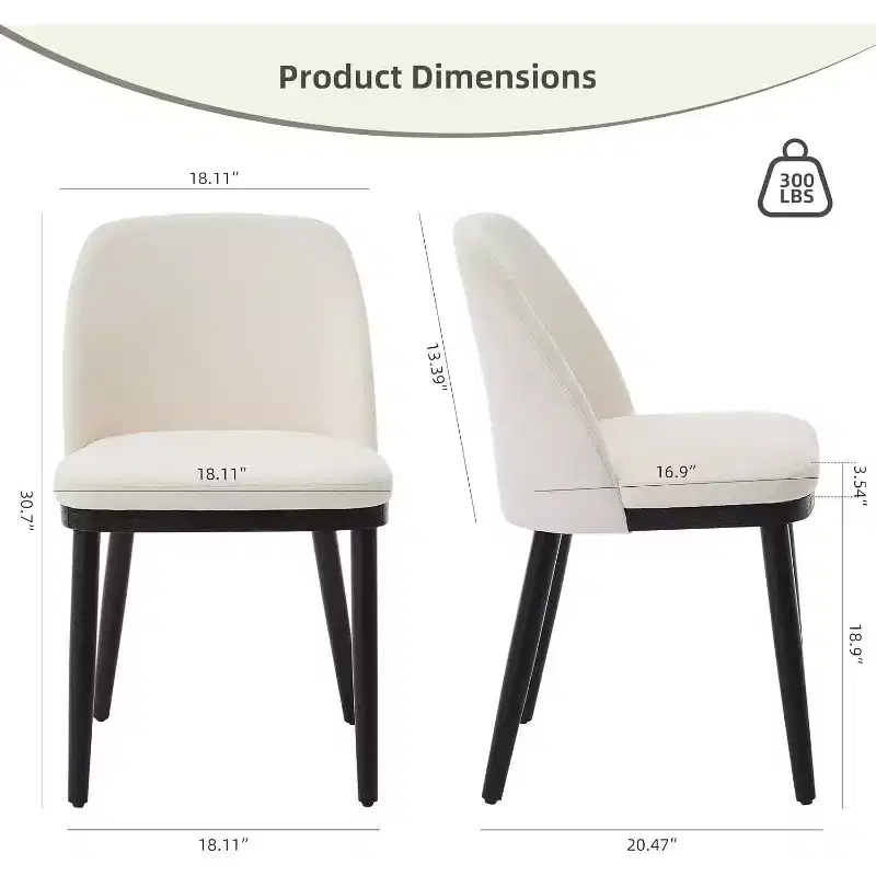 Modern Dining Chair, Linen Upholstered Kitchen Chair, Dining Room Chair with Curved Back, Sold Wood Legs, for Kitchen, Dining Room