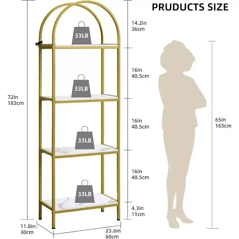 Modern Storage Rack Shelf Large Wood Book Shelf ,Bookshelf 4 Tier,Arched Display Racks,Tall Shelf for CDs/Books for Bedroom, Living Room, Home Office