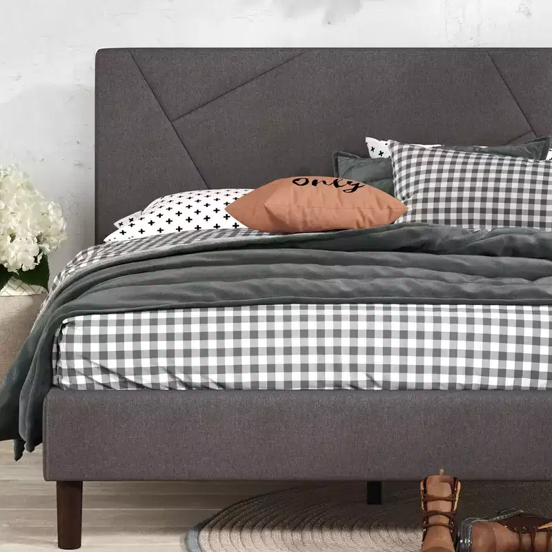 Judy Upholstered Platform Bed Frame - Gray, 700 lb Capacity