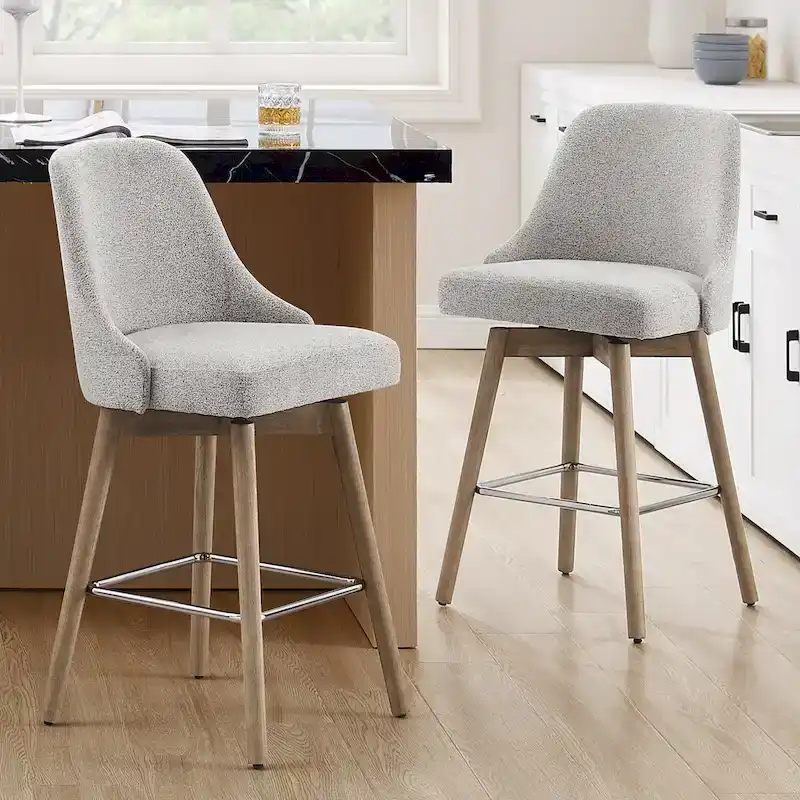 Set of 2 Upholstered Counter Height Swivel Barstool
