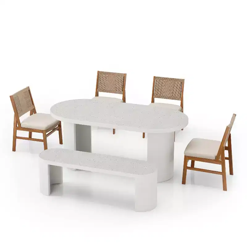 Christopher Knight Home Adair Modern 6-Piece Patio Concrete Terrazzo Dining Set with Wicker Dining Chairs