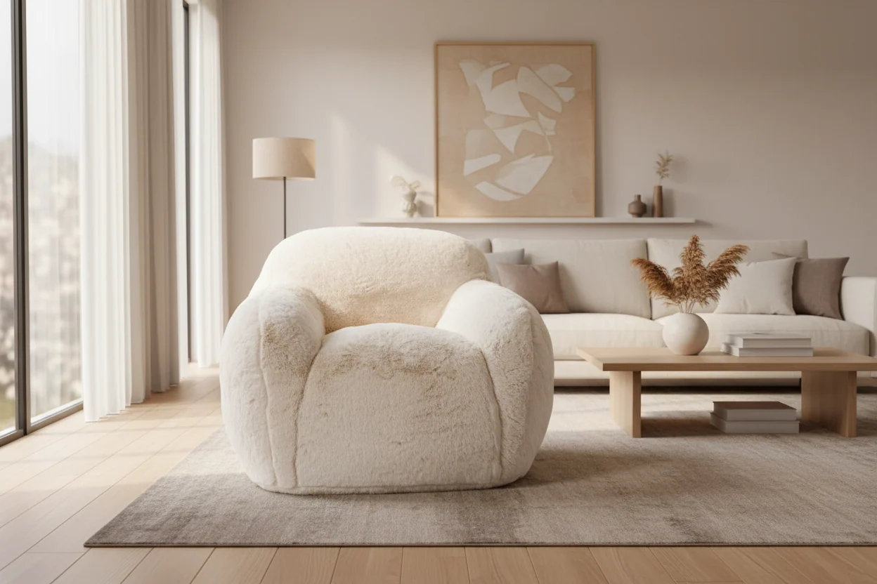 Plush Polyester Minimalist Lounge Chair with Embracing Form