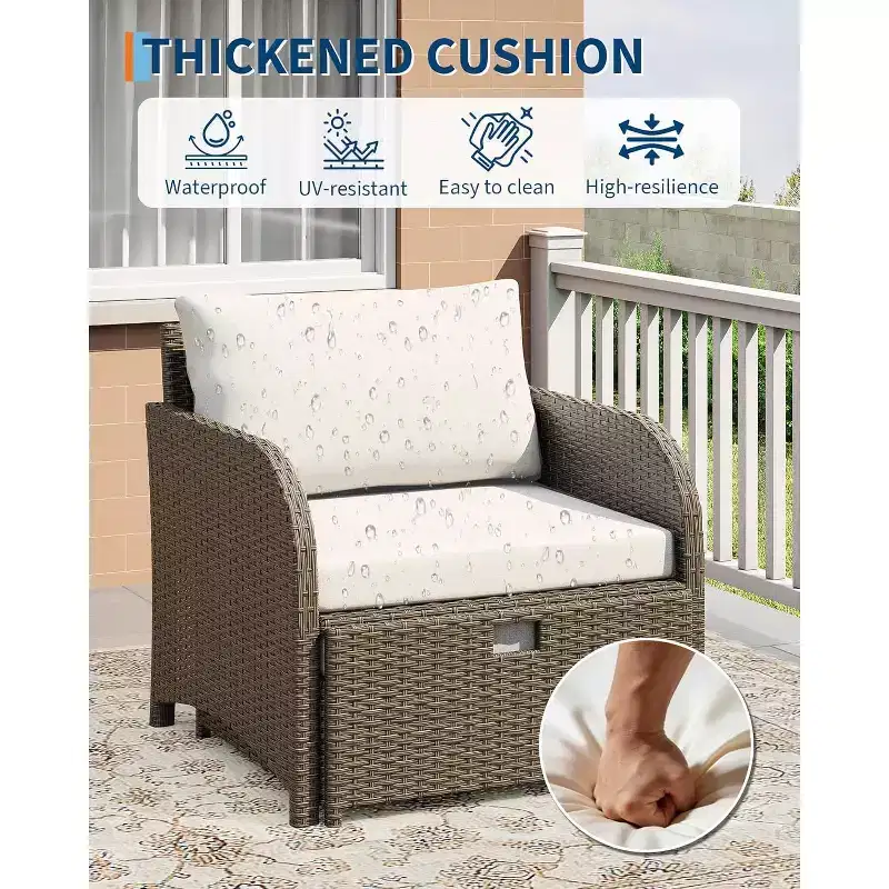 GustoWave 5-Piece PE Rattan Patio Furniture Set, Outdoor Wicker Seating with Ottomans & Glass Table, All-Weather Conversation Set for Garden Balcony